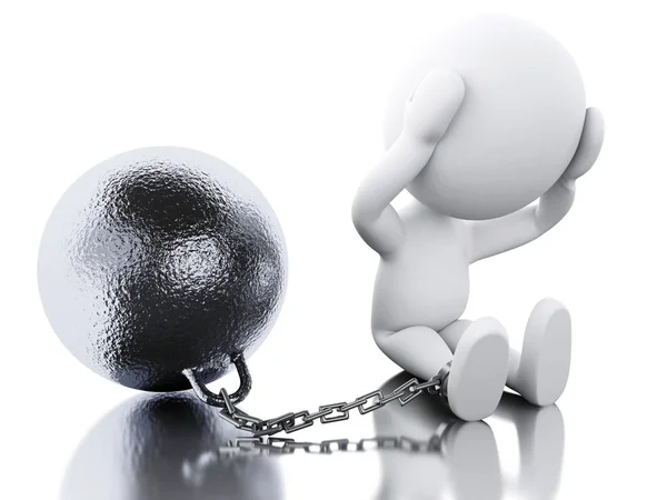 3D Punished criminal tied with iron ball. — Stock Photo, Image