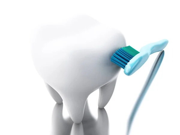 3D Toothbrush brushing a tooth. — Stock Photo, Image