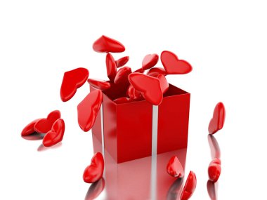 3D Red gift box with hearts. clipart
