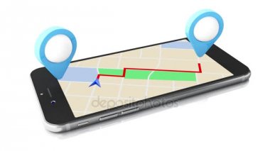3D Smartphone bir harita göstergesiyle birlikte. GPS navigasyon kavramı.