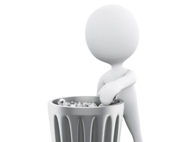 3d beyaz insanlar çöp atma.