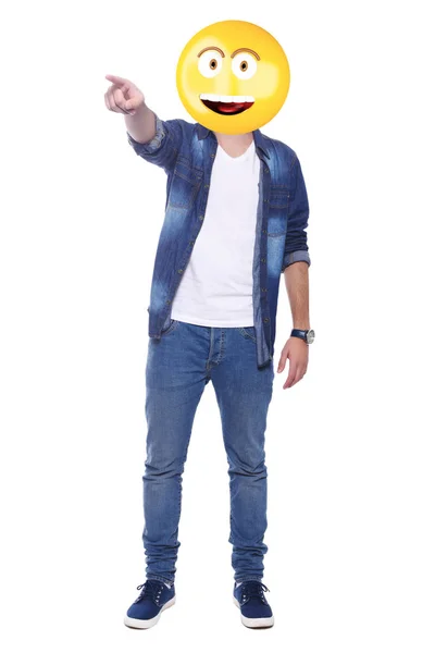 Emoji head man pointing with finger. — Stock Photo, Image