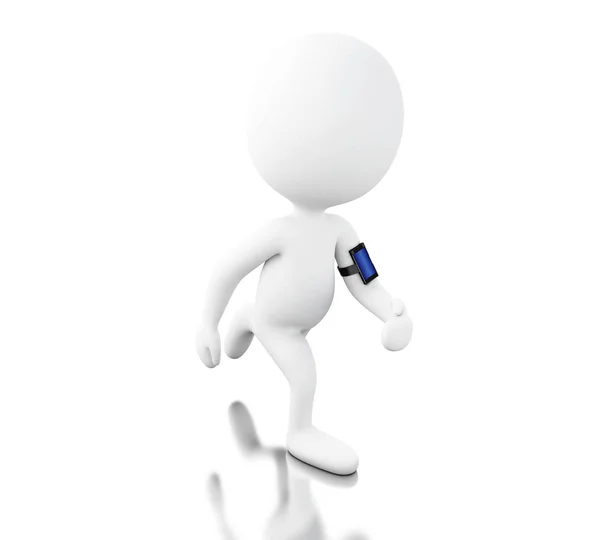 3d beyaz kişi bir cep telefonu ile koşu — Stok fotoğraf