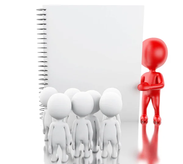 3D White people and red leadership with a notepad. — Stock Photo, Image