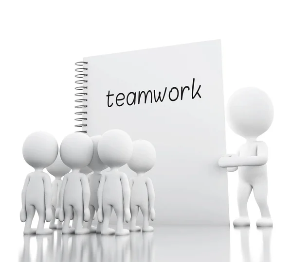 Leadership des Blancs 3D et bloc-notes avec TEAMWORK . — Photo