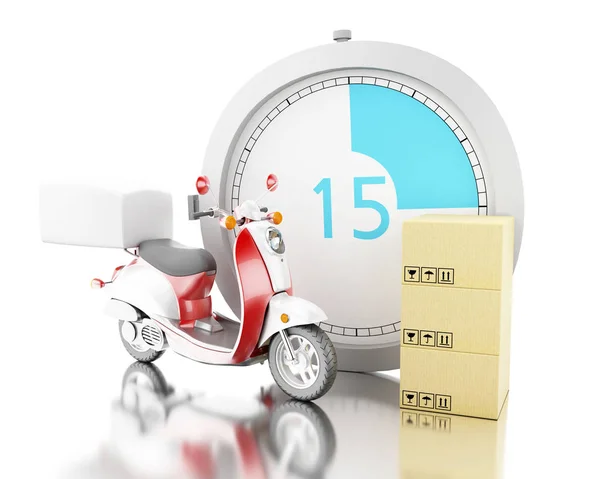 3d consegna scatole con moto in tempo — Foto Stock