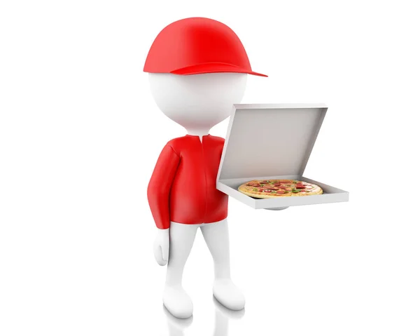 3d personas blancas sosteniendo cajas de pizza . —  Fotos de Stock