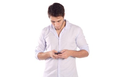 Onun smartphone üzerinde tipik bir adam portresi.