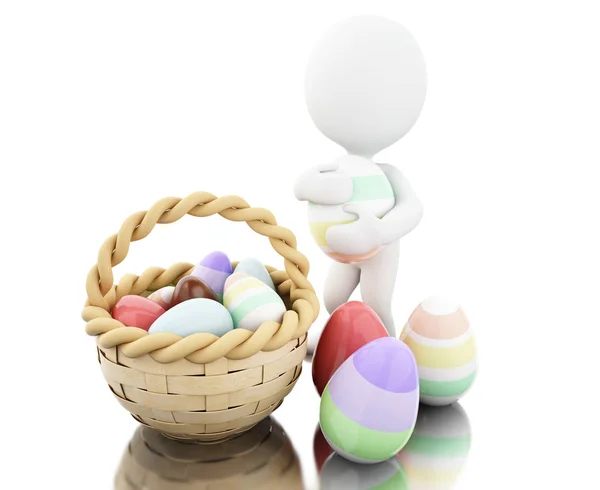 Sepet içinde 3D Paskalya yumurtaları — Stok fotoğraf