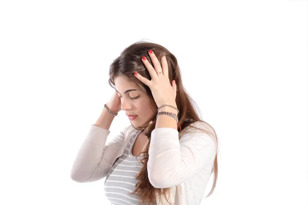 Mujer con dolor de cabeza. — Foto de Stock