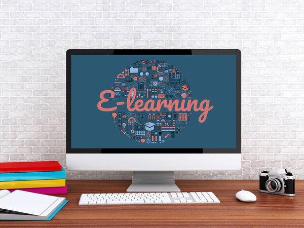 3d Student workspace with computer