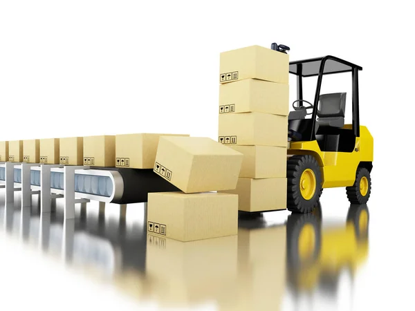 3d cardboard boxes on conveyor belt. — Stock Photo, Image