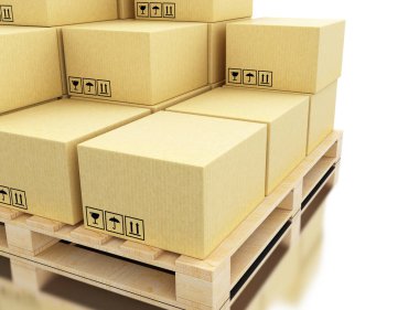 Palet üzerindeki 3D kargo karton kutular