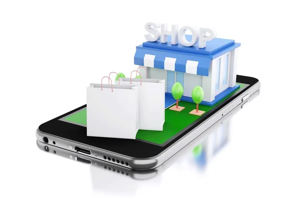 3d Smartphone with store. — Stock Photo, Image