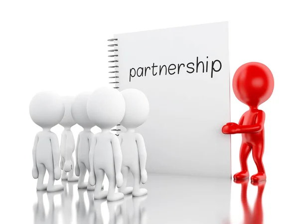 3D білі люди і блокнот з PARTNERSHIP . — стокове фото