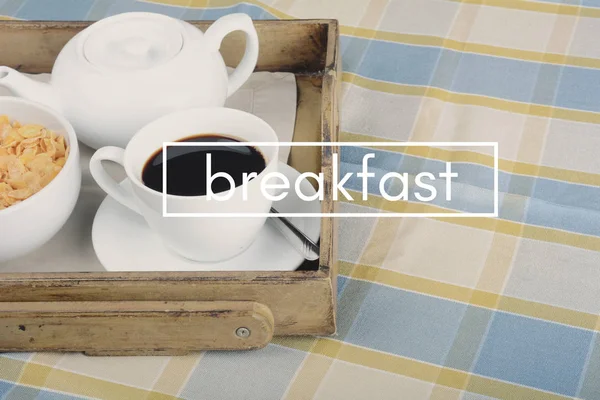 Breakfast tray with coffee and cereals. — Stock Photo, Image