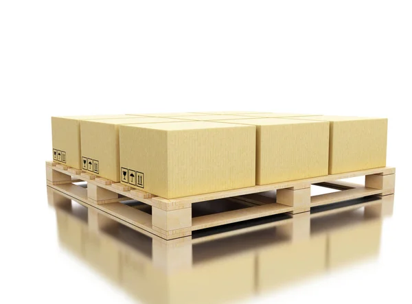 3d Shipping cardboard boxes on pallet — Stock Photo, Image