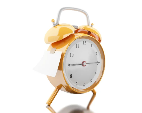 Relógio de alarme 3d com papel pegajoso vazio — Fotografia de Stock