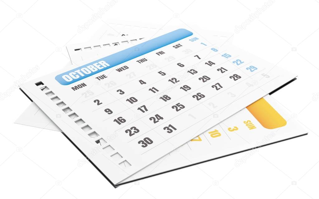 3d October month tear off calendar