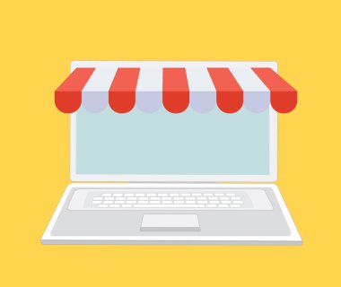 Boş ekran ile online alışveriş dizüstü bilgisayar. Vektör çizim.