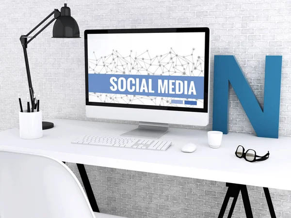 3D computer met woorden Social Media. — Stockfoto