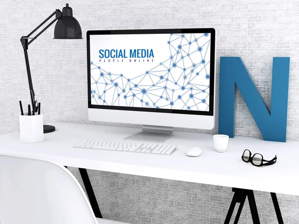 3D computer met woorden Social Media. — Stockfoto