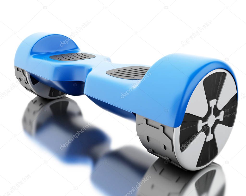 3d Close up of blue self-balancing scooter