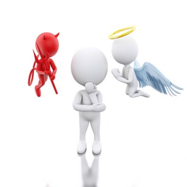 3D White people with Angel and Devil. clipart
