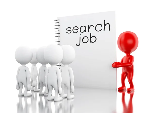 3D-blanke mensen en notepad met Job Search. — Stockfoto