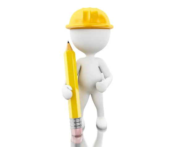 3d Engineer with helment and pencil — Stock Photo, Image