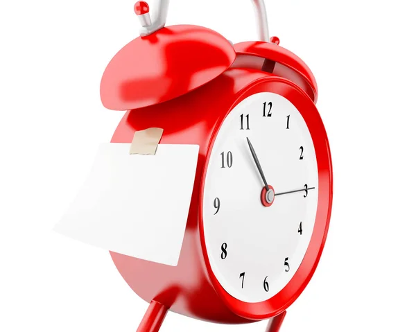 Relógio de alarme 3d com papel pegajoso vazio — Fotografia de Stock