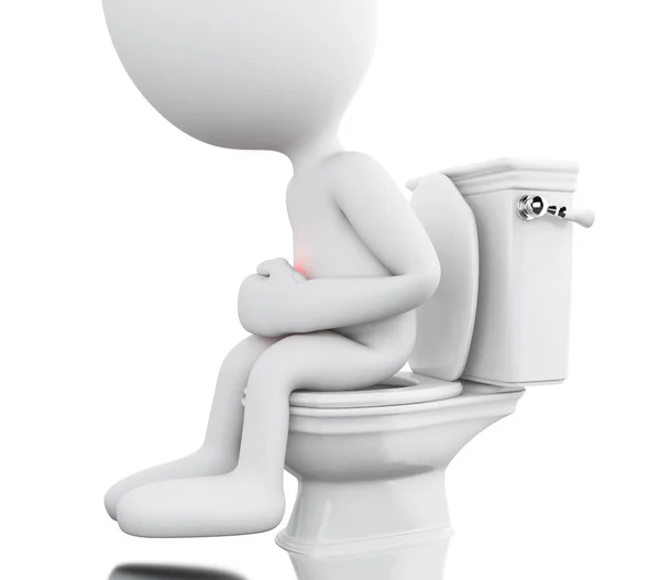 3D λευκούς ανθρώπους έχοντας μια στομαχόπονος στην τουαλέτα. — Φωτογραφία Αρχείου