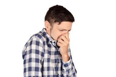 Burun karşı kötü koku tutan adam.