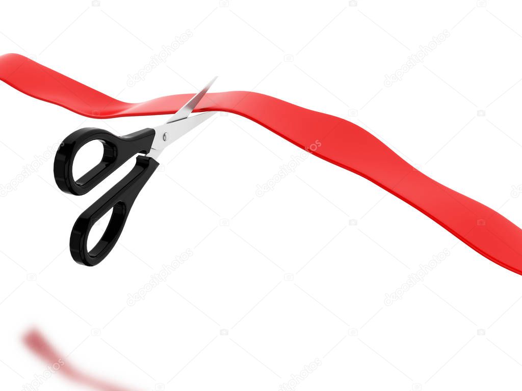 3d Red ribbon cutting ceremony