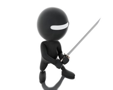agresif duruş kılıç ile 3D ninja