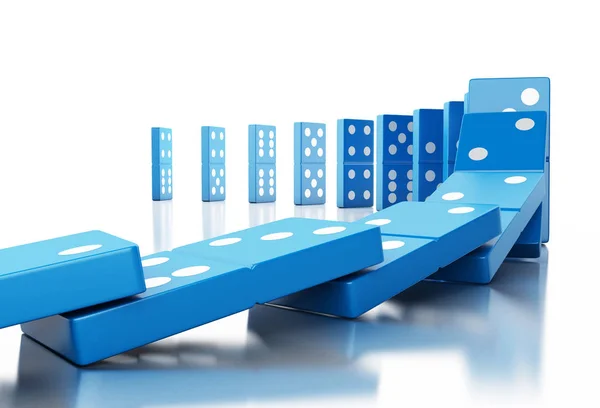 3d Blue domino tiles falling in a row — Stock Photo, Image