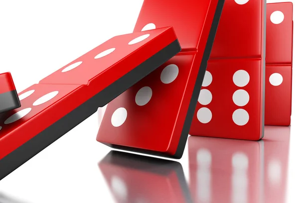 3d Red domino tiles falling in a row — Stock Photo, Image