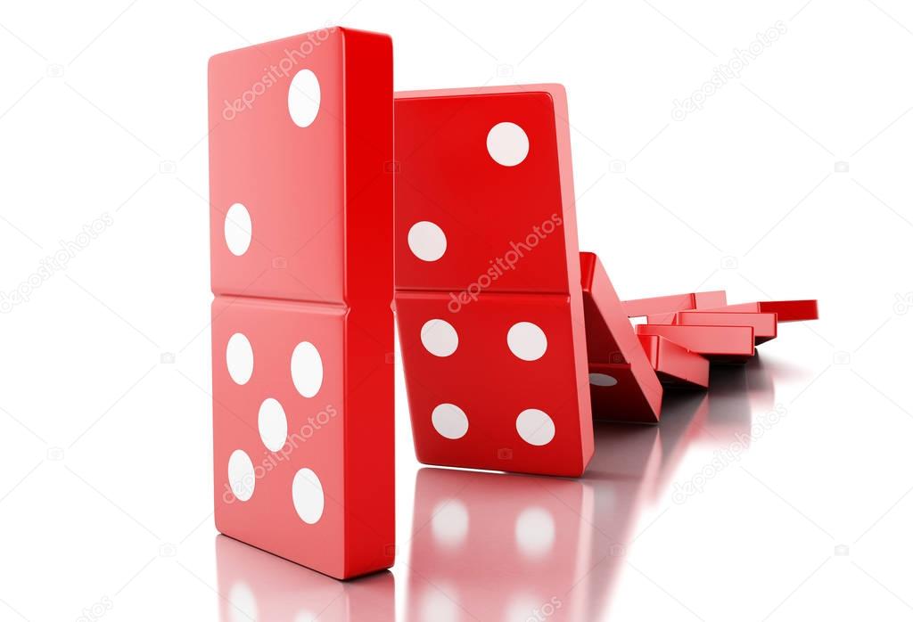 3d Red domino tiles falling in a row