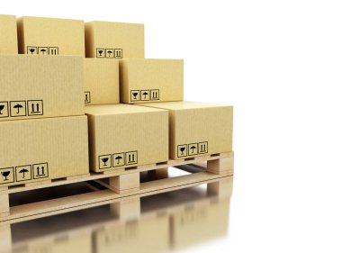 Palet üzerindeki 3D kargo karton kutular