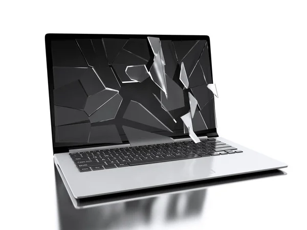 3D-laptop med trasig skärm — Stockfoto