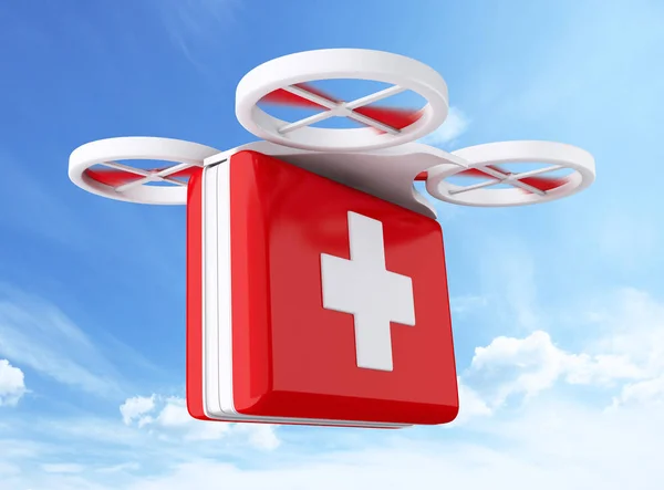 3D Drone carrying a first aid kit. — Stock Photo, Image