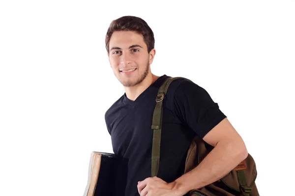 Étudiant avec sac à dos et carnet . — Photo