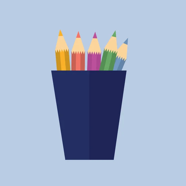 Vektör çizim. Bir kalem tutucu renkli kalemler — Stok Vektör