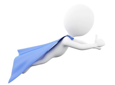 Mavi pelerin ile 3D süper kahraman.