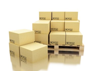 Palet üzerindeki 3D kargo karton kutular