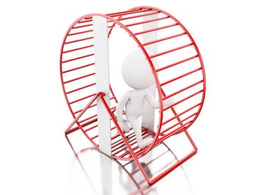 bir hamster tekerlek çalışan 3d beyazlar