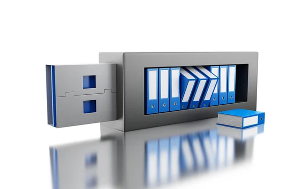 Unità USB 3d con cartelle di dati — Foto Stock