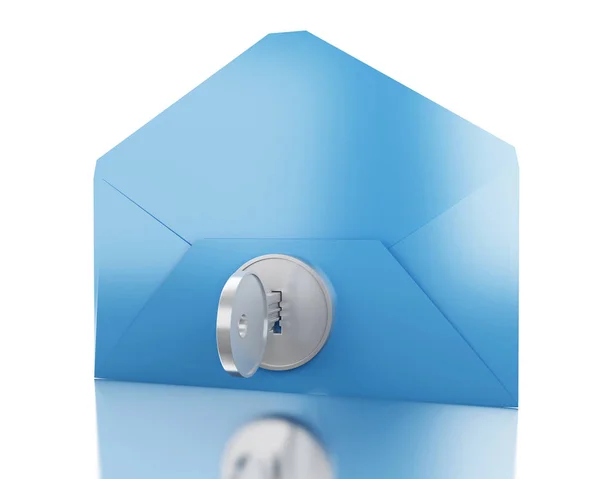 3d голубой конверт с замком . — стоковое фото