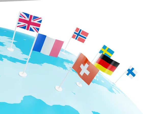 3D-kaart van Europa gemarkeerd met vlaggen van de landen — Stockfoto