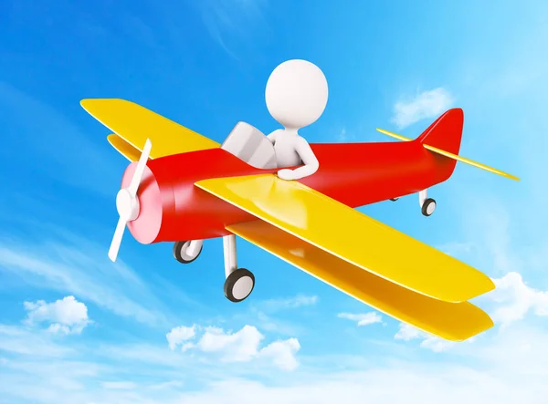 3D-witte mensen het besturen van een vliegtuig — Stockfoto